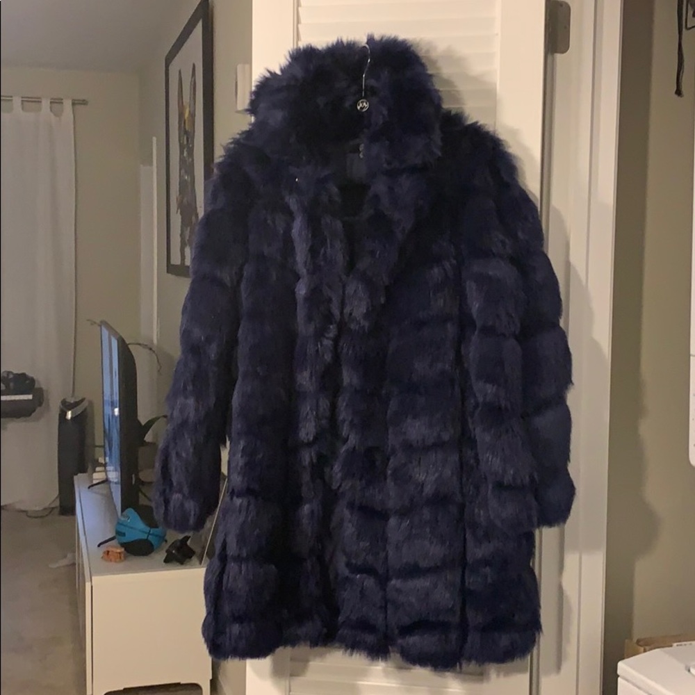 Misguided Blue Faux Fur Coat